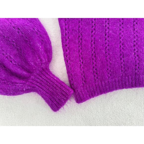 Sezane Rita Purple Fuschia Kid Mohair Wool Ruffle Sweater M - Picture 7 of 11